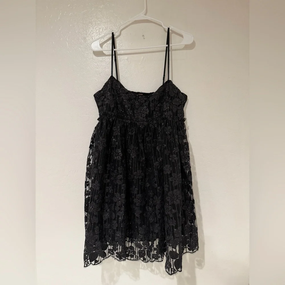 NWT Free People Black Mini Lace Boho Festive Dress size M